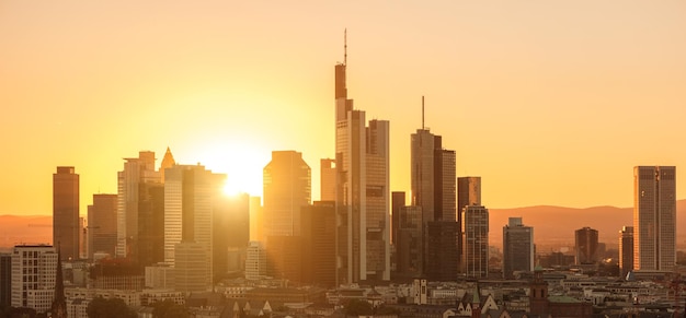 Financial district of Frankfurt at Sunset