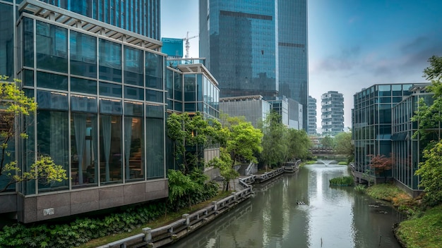 Financial District Office Building Facades and Partial Views of the Buildings