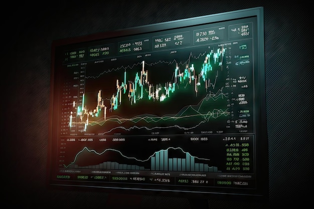 Financial graph with movement of stock indices on monitor of computer investment candlestick graph