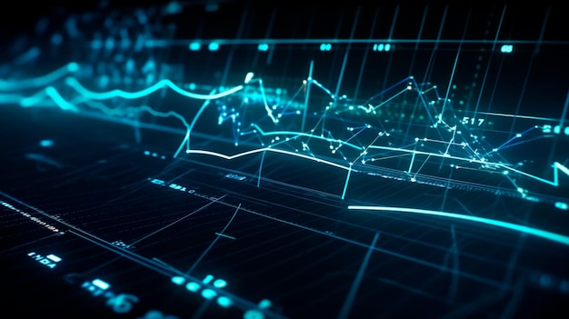 Financial graphs glowing lines and diagram on digital screen Trading market and economic concept Financial crisis and inflation Generative AI