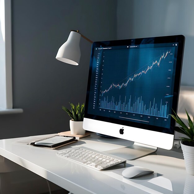 Financial Growth Chart Displayed on a Sleek White Desk with Minimal Decor