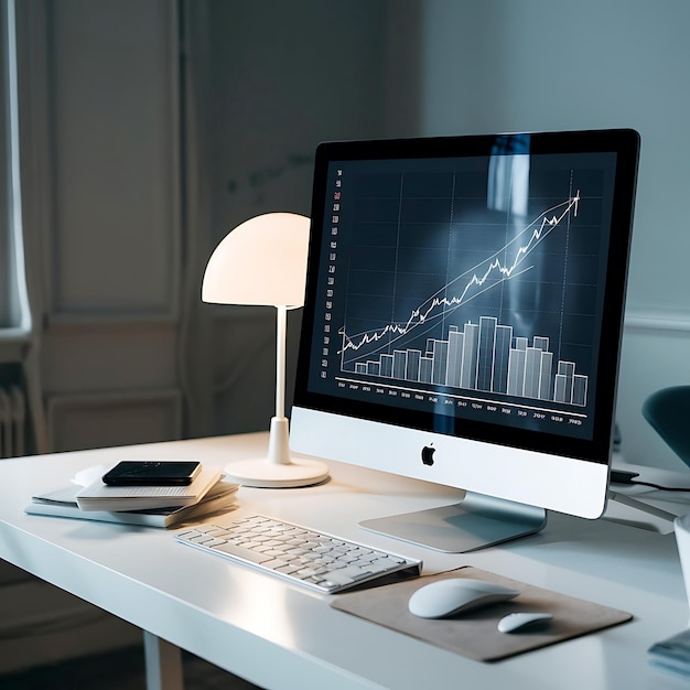 Financial Growth Chart Displayed on a Sleek White Desk with Minimal Decor