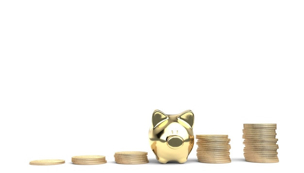 Financial investment concept with piggy bank and gold coins. 3D rendering.