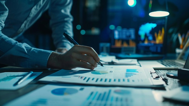 Financial Planning Analysis Businessman Analyzing Data on Desk