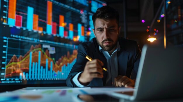 Financial Planning Analysis Businessman Working on Laptop at Desk