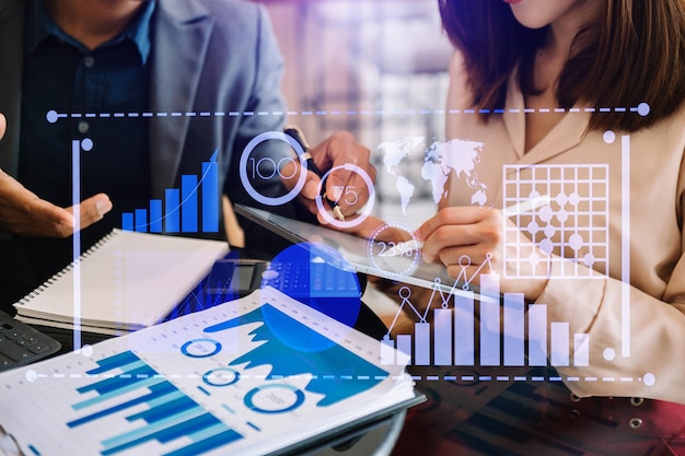 Financial report data of business operations balance sheet and income statement as Fintech concept xA