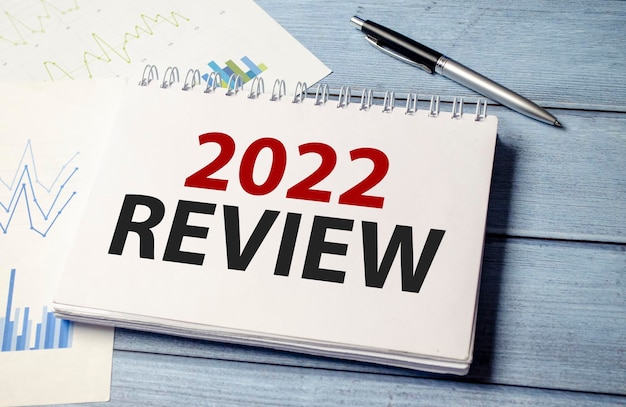 Financial review 2022 concept on wooden background