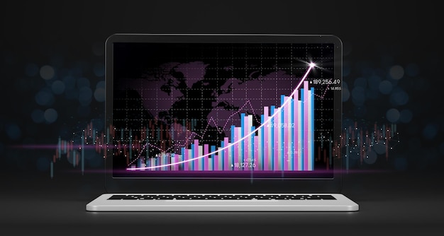 Financial stock graph or growth analysis marketing exchange chart and success finance technology statistics