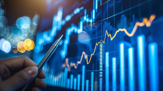 Financial stock market or forex trading graph and candlestick chart