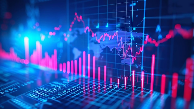 Financial stock market graph and candlestick chart suitable for financial investment concept