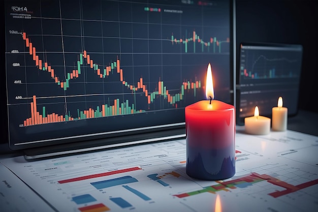 Photo financial stock market graphs candle chart roi return on investment business concept