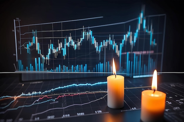 Financial Stock Market Graphs Candle Chart ROI Return On Investment Business Concept