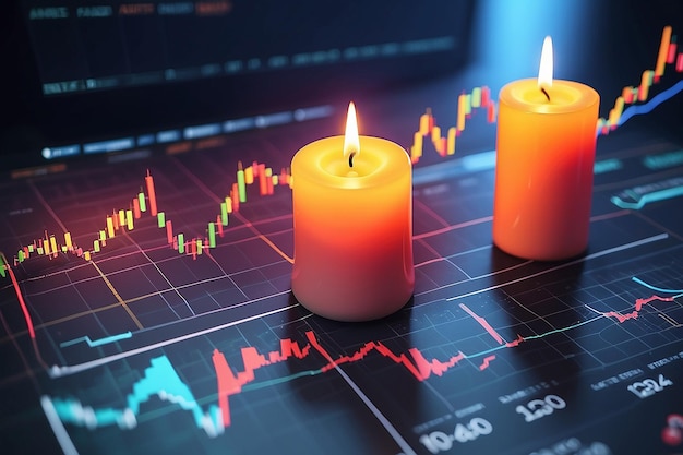 Photo financial stock market graphs candle chart roi return on investment business concept