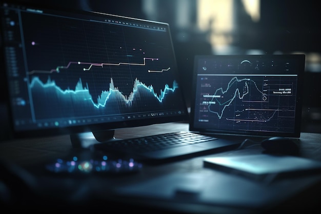 Financial technology KPI Dashboard on virtual screen Big data analytics visualization technology scientist analyzing information structure for business finance internet of things iot