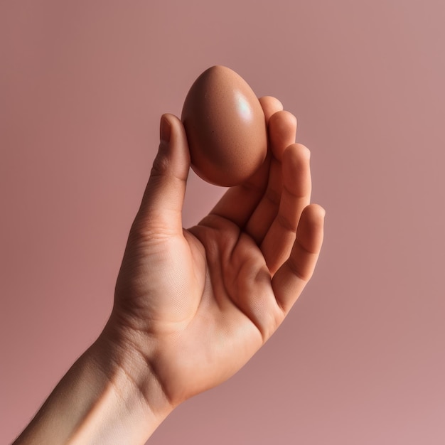 Fine Art Egg Photography Hand Holding Brown Egg On Pink Background