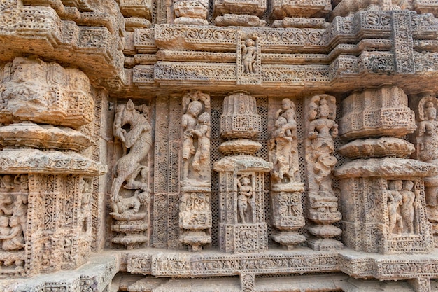 Fine carving of sculptures Konark Sun Temple in India