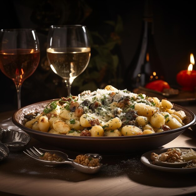 Fine Dining Delight Gnocchi Stuffing Displayed on a Luxury White Table