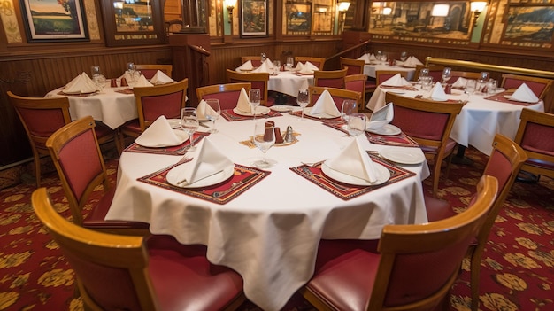 Fine Dining Experience Classic Dining Area of Classy Restaurant with Set Tables Generative AI