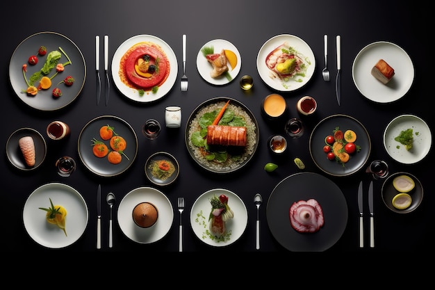 fine dining flat lay Profesional advertising Food Photography AI Generated