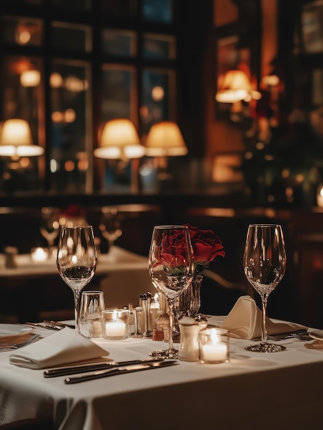 Fine dining restaurant with elegantly set tables and candles