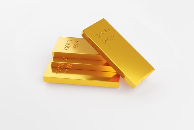 Fine gold bar on white background