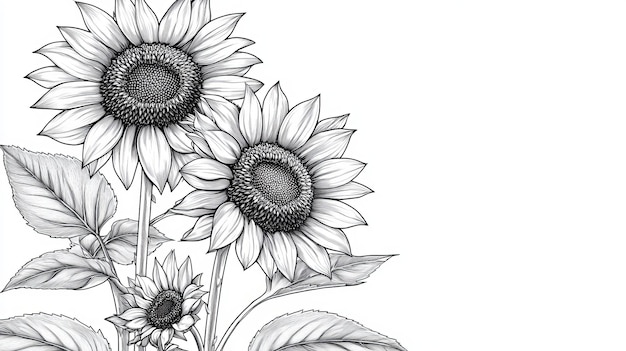 Photo a fine line flower illustration of a sunflower for design frames or invitations