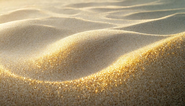 Fine white beach sand with a golden sheen closeup Natural texture and shimmering detail create a