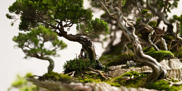 Photo a finely detailed bonsai tree forest miniature presenting a peaceful and lush landscape