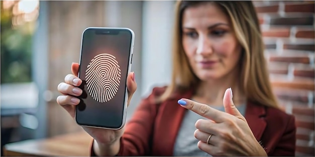 finger biometric security women with mobile