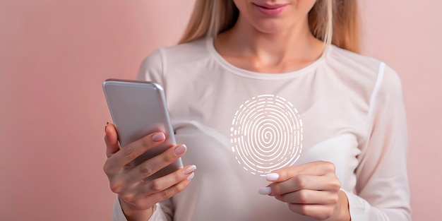 finger biometric security women with mobile