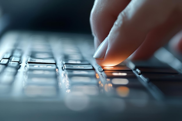 Photo finger pressing a key on a keyboard