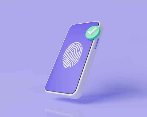 Fingerprint on mobile phone cyber secure finger digital security personal privacy security scanning fingerprint Finger touch scanner Mobile data security concept 3d minimal render illustration