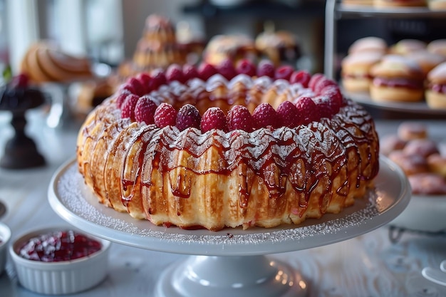 Finland Runeberg Torte A cylindrical pastry with almond flavor topped with raspberry jam and a ring