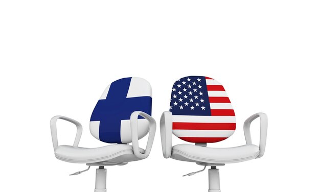 Finland and USA business chairs Internationl relationship concept 3D Rendering