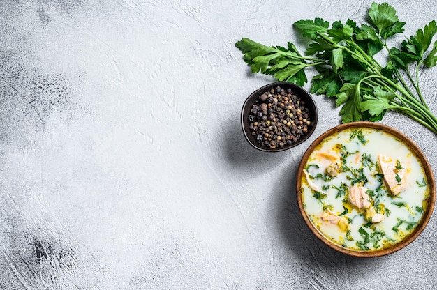 Finnish Creamy Fish Soup with Salmon and Potatoes.