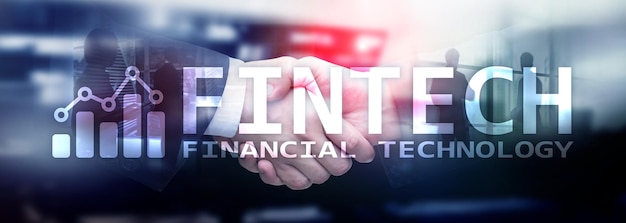 FINTECH Financial technology global business and information Internet communication technology Skyscrapers background Hitech business concept