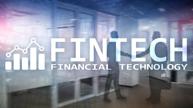 FINTECH Financial technology global business and information Internet communication technology Skyscrapers background Hitech business concept