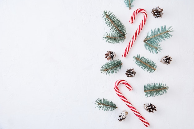 Fir tree branches with pine cones