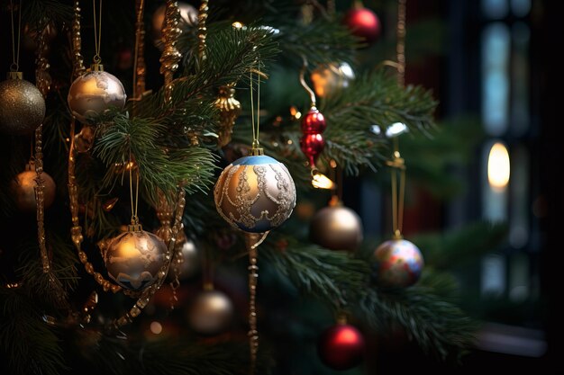 Fir Tree with Ornaments and Lights photography