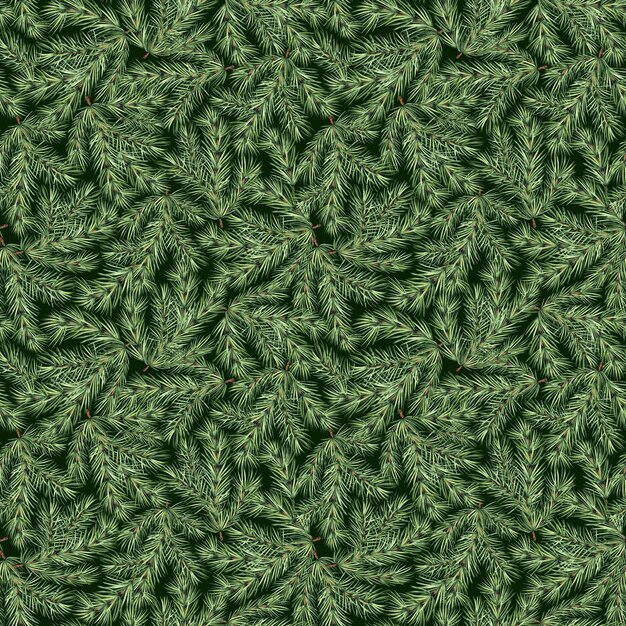 Fir twig with green needles christmas seamless pattern vintage pine tree branch hand drawn