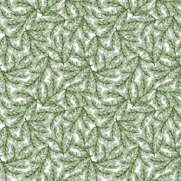 Photo fir twig with green needles christmas seamless pattern vintage pine tree branch hand drawn