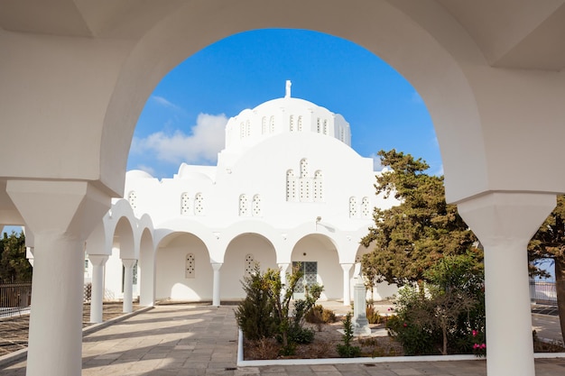 Fira Orthodox Metropolitan Cathedral or Cathedral Church of Candlemas of the Lord is the main othodox church in Fira, Santorini island, Cyclades in Greece