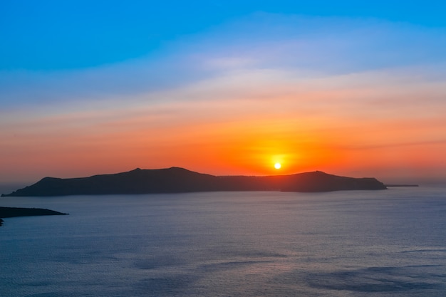 Fira at sunset, Santorini, Greece