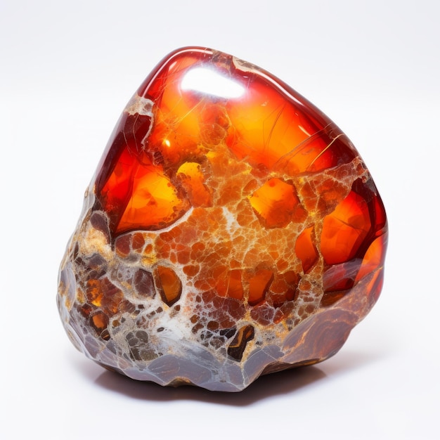 Photo fire agate stone meticulously detailed orange amber rock with shell pieces