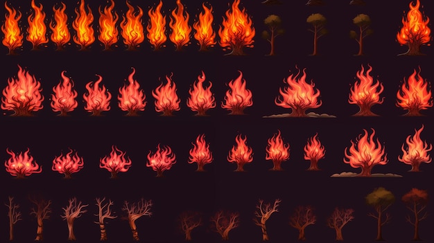 Fire Animation Sequence Illustrating the Stages of Wildfire in Trees