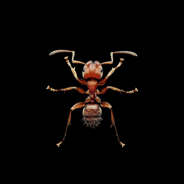 a Fire Ant isolated on black Background top view