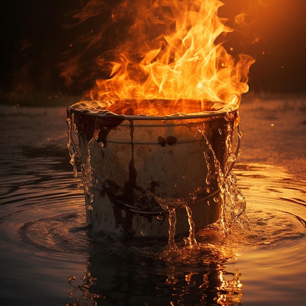 A fire in a barrel is lit up by the sun