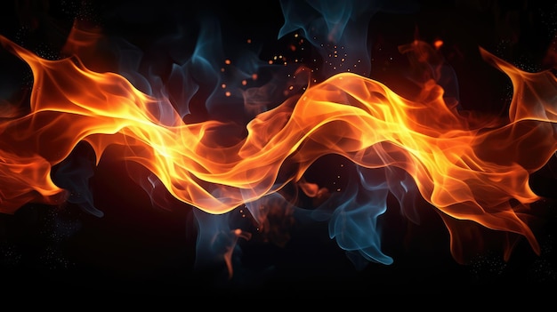 A fire on a black background with a black background