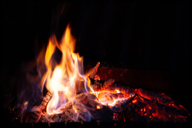 Fire bonfire The flame of fire burns in an open furnace at night