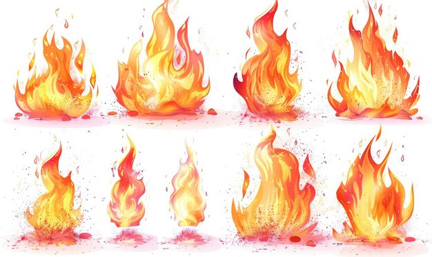 Photo fire bundle wallpaper set with plain color background realistic burning flame template generate ai